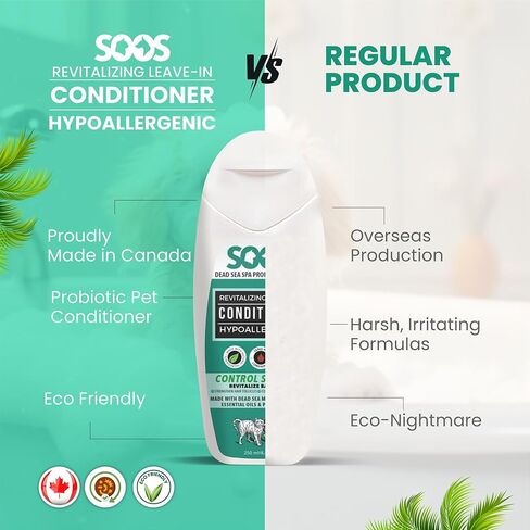 Soos Pets Pet Conditioner Natural Dead Sea Hypoaller-genic Revitalizing Leave-In Deeply Absorbing with Vitamins Essential Oils Natural Elements for Dogs and Cats - 1x Pet Conditioner (250ml / 8.45 oz) in Saudi Arabia