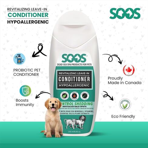 Soos Pets Pet Conditioner Natural Dead Sea Hypoaller-genic Revitalizing Leave-In Deeply Absorbing with Vitamins Essential Oils Natural Elements for Dogs and Cats - 1x Pet Conditioner (250ml / 8.45 oz) in Saudi Arabia
