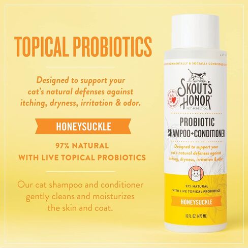 Skout's Honor Probiotic Cat Shampoo & Conditioner with Avocado Oil & Omega-3s, 97% Natural, Paraben & Sulfate-Free, Cruelty-Free, 16oz, Honeysuckle in Saudi Arabia