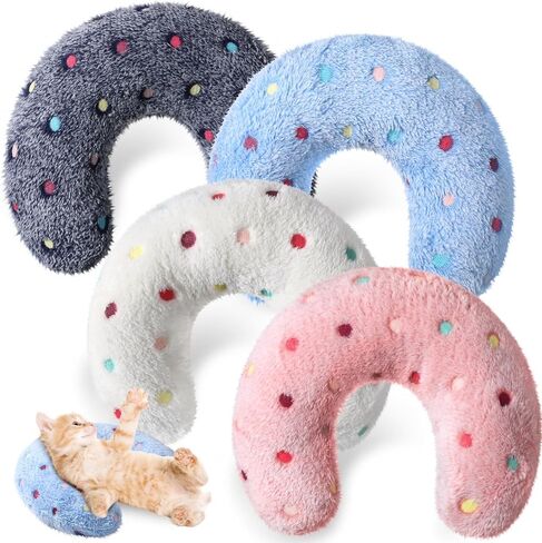 Sweetude 4 Pcs Christmas Pillows for Cats Puppy Bed Soft Fluffy Pet Calming Toy Half Donut U Shaped Pet Neck Pillow Training Toy Joint Relief Cervical Protection(Christmas Red Plaid,Medium) in Saudi Arabia