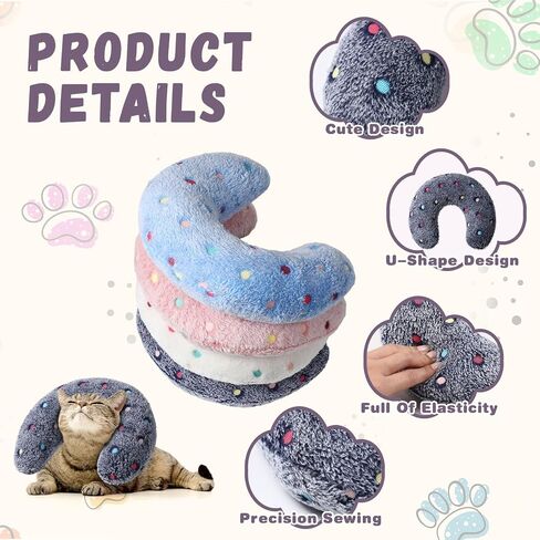 Sweetude 4 Pcs Christmas Pillows for Cats Puppy Bed Soft Fluffy Pet Calming Toy Half Donut U Shaped Pet Neck Pillow Training Toy Joint Relief Cervical Protection(Christmas Red Plaid,Medium) in Saudi Arabia