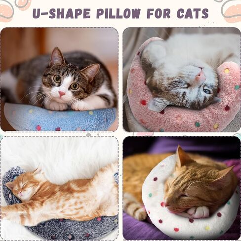 Sweetude 4 Pcs Christmas Pillows for Cats Puppy Bed Soft Fluffy Pet Calming Toy Half Donut U Shaped Pet Neck Pillow Training Toy Joint Relief Cervical Protection(Christmas Red Plaid,Medium) in Saudi Arabia