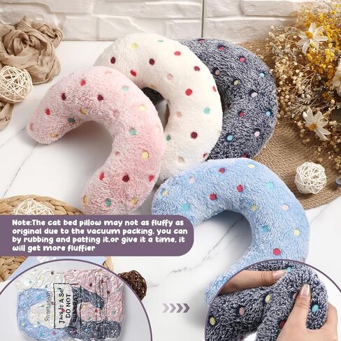 Sweetude 4 Pcs Christmas Pillows for Cats Puppy Bed Soft Fluffy Pet Calming Toy Half Donut U Shaped Pet Neck Pillow Training Toy Joint Relief Cervical Protection(Christmas Red Plaid,Medium) in Saudi Arabia
