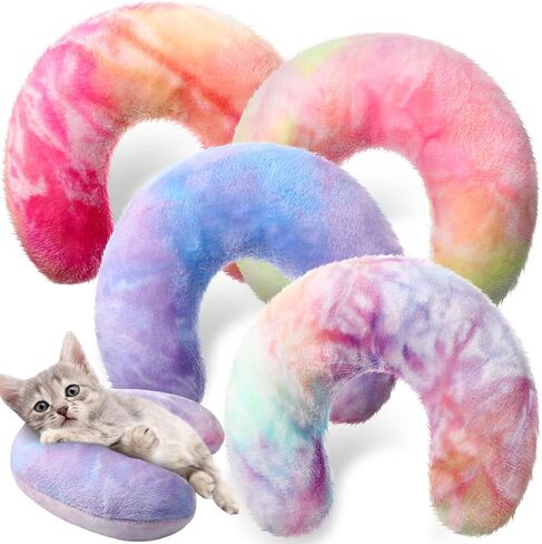 Sweetude 4 Pcs Christmas Pillows for Cats Puppy Bed Soft Fluffy Pet Calming Toy Half Donut U Shaped Pet Neck Pillow Training Toy Joint Relief Cervical Protection(Christmas Red Plaid,Medium) in Saudi Arabia
