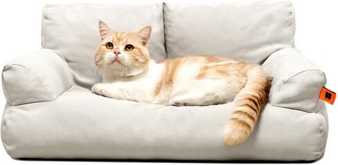MEWOOFUN Pet Sofa Bed for Medium Pets Cat Couch Cat Bed with 26×19×13 Inch Removable Washable Cover Nonskid Bottom Puppy Couch Pet Bed up to 25 lbs (Yellow & White) in Saudi Arabia