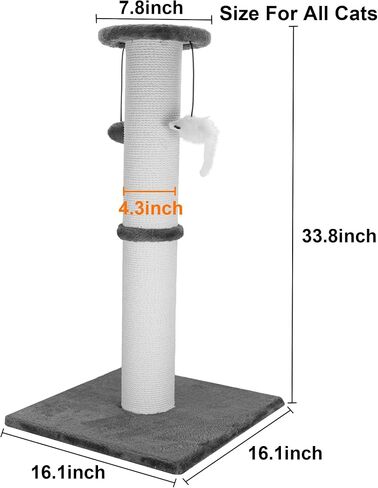Cat Scratching Post 34 Inches Heavy Duty and Thicker Cat Scratching Post Sisal Rope with Hanging Ball and Mice Scratching Post for Indoor Cats and Adult(Grey) in Kuwait