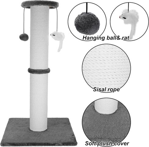Cat Scratching Post 34 Inches Heavy Duty and Thicker Cat Scratching Post Sisal Rope with Hanging Ball and Mice Scratching Post for Indoor Cats and Adult(Grey) in Kuwait