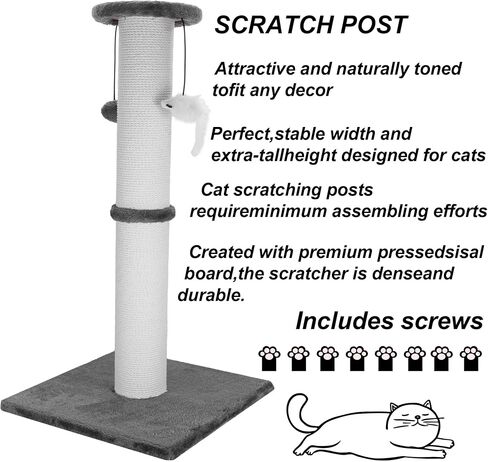 Cat Scratching Post 34 Inches Heavy Duty and Thicker Cat Scratching Post Sisal Rope with Hanging Ball and Mice Scratching Post for Indoor Cats and Adult(Grey) in Kuwait