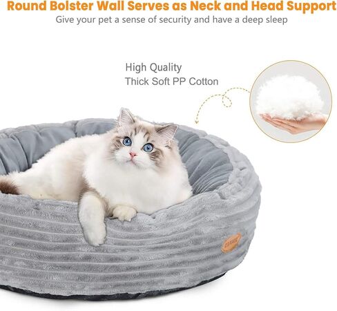 Heated Cat Bed for Indoor Cats, 20’’ Electric Cat Heated Bed Pet Warming Bed for Cats and Small Dogs, Washable Calming Round Donut Pet Bed with Heating Pad, Indoor Use in Kuwait