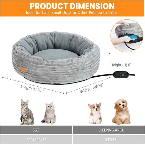 Heated Cat Bed for Indoor Cats, 20’’ Electric Cat Heated Bed Pet Warming Bed for Cats and Small Dogs, Washable Calming Round Donut Pet Bed with Heating Pad, Indoor Use in Kuwait