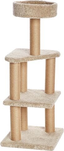 Amazon Basics - Tree Tree Indoor Climbing Tower مع منشورات خدش ، مستويات متعددة ، كبيرة ، 17.7 "× 45.9" ، بيج in Kuwait