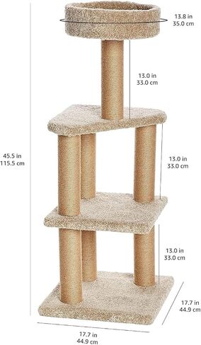 Amazon Basics - Tree Tree Indoor Climbing Tower مع منشورات خدش ، مستويات متعددة ، كبيرة ، 17.7 "× 45.9" ، بيج in Kuwait