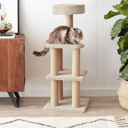 Amazon Basics - Tree Tree Indoor Climbing Tower مع منشورات خدش ، مستويات متعددة ، كبيرة ، 17.7 "× 45.9" ، بيج in Kuwait