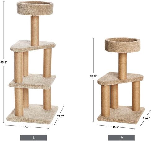 Amazon Basics - Tree Tree Indoor Climbing Tower مع منشورات خدش ، مستويات متعددة ، كبيرة ، 17.7 "× 45.9" ، بيج in Kuwait