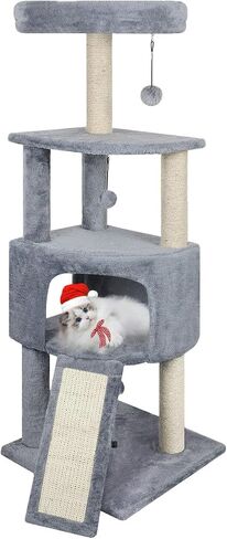 45in Cat Tree Tower with Big Cat Condo for Indoor Cats,Cat Tower Activity Center Cat Furniture with Scratching Post and Hanging Bed,Beige in Saudi Arabia