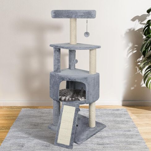 45in Cat Tree Tower with Big Cat Condo for Indoor Cats,Cat Tower Activity Center Cat Furniture with Scratching Post and Hanging Bed,Beige in Saudi Arabia