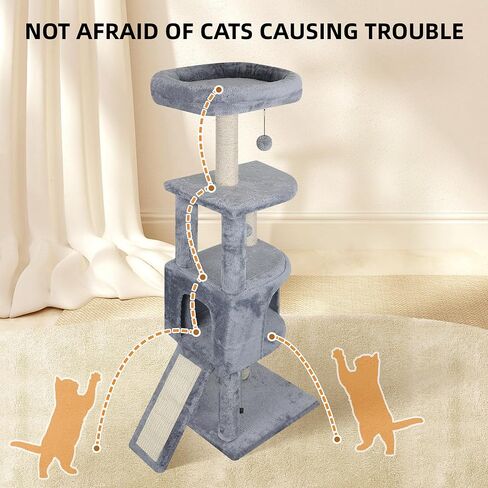45in Cat Tree Tower with Big Cat Condo for Indoor Cats,Cat Tower Activity Center Cat Furniture with Scratching Post and Hanging Bed,Beige in Saudi Arabia