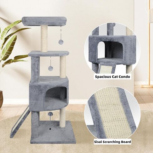45in Cat Tree Tower with Big Cat Condo for Indoor Cats,Cat Tower Activity Center Cat Furniture with Scratching Post and Hanging Bed,Beige in Saudi Arabia