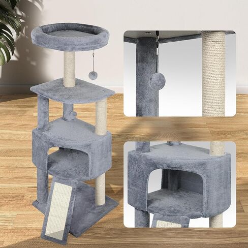 45in Cat Tree Tower with Big Cat Condo for Indoor Cats,Cat Tower Activity Center Cat Furniture with Scratching Post and Hanging Bed,Beige in Saudi Arabia