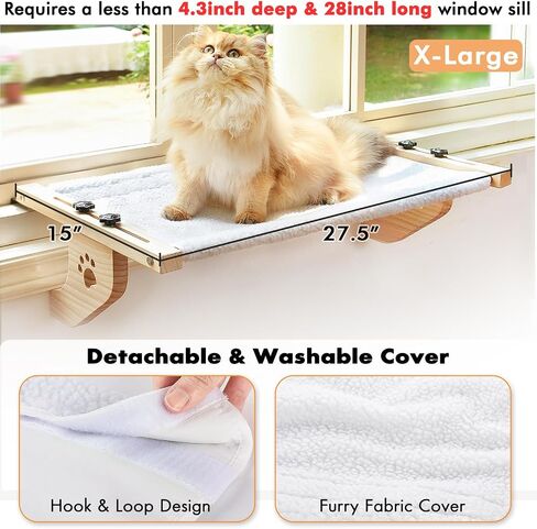 AMOSIJOY Cat Sill Window Perch Sturdy Cat Hammock Window Seat with Wood & Metal Frame for Large Cats, Easy to Adjust Cat Bed for Windowsill, Bedside, Drawer and Cabinet in Kuwait