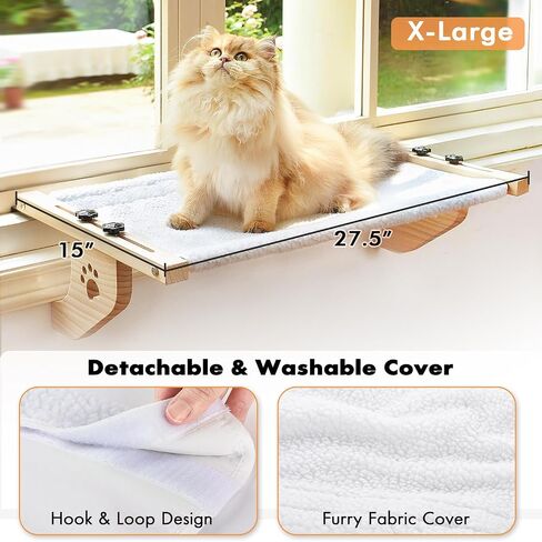 AMOSIJOY Cat Sill Window Perch Sturdy Cat Hammock Window Seat with Wood & Metal Frame for Large Cats, Easy to Adjust Cat Bed for Windowsill, Bedside, Drawer and Cabinet in Kuwait