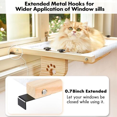 AMOSIJOY Cat Sill Window Perch Sturdy Cat Hammock Window Seat with Wood & Metal Frame for Large Cats, Easy to Adjust Cat Bed for Windowsill, Bedside, Drawer and Cabinet in Kuwait