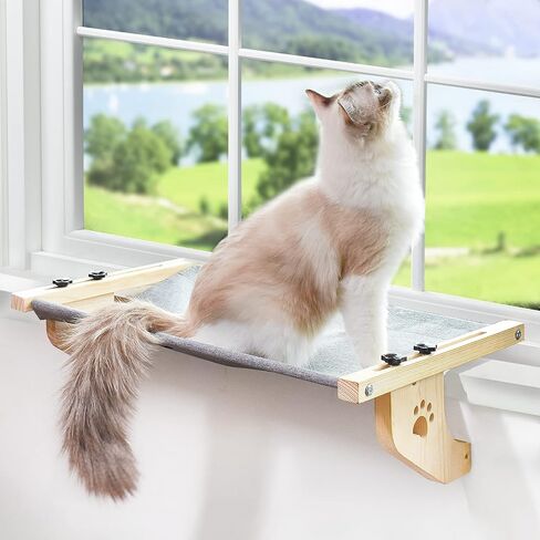 AMOSIJOY Cat Sill Window Perch Sturdy Cat Hammock Window Seat with Wood & Metal Frame for Large Cats, Easy to Adjust Cat Bed for Windowsill, Bedside, Drawer and Cabinet in Kuwait