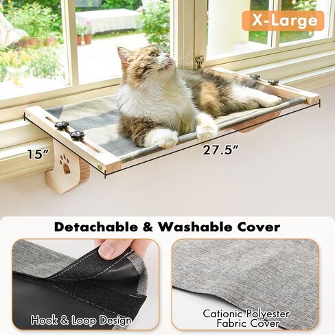 AMOSIJOY Cat Sill Window Perch Sturdy Cat Hammock Window Seat with Wood & Metal Frame for Large Cats, Easy to Adjust Cat Bed for Windowsill, Bedside, Drawer and Cabinet in Kuwait