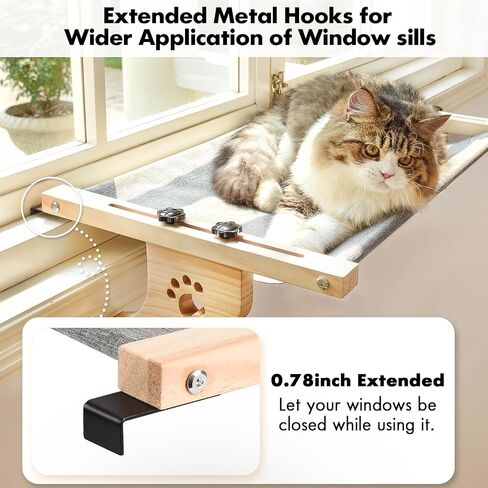 AMOSIJOY Cat Sill Window Perch Sturdy Cat Hammock Window Seat with Wood & Metal Frame for Large Cats, Easy to Adjust Cat Bed for Windowsill, Bedside, Drawer and Cabinet in Kuwait