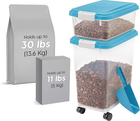 حاوية تخزين الغذاء من القزحية الأمريكية مع عجلات ، تصل إلى 30 رطلاً و 11 رطلاً ، مغرفة ثنائية الكأس ، حاوية تخزين للأغذية الرطبة ، قابلة للتكديس ، محمولة ، رمادية in Kuwait