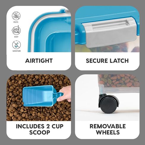 حاوية تخزين الغذاء من القزحية الأمريكية مع عجلات ، تصل إلى 30 رطلاً و 11 رطلاً ، مغرفة ثنائية الكأس ، حاوية تخزين للأغذية الرطبة ، قابلة للتكديس ، محمولة ، رمادية in Kuwait