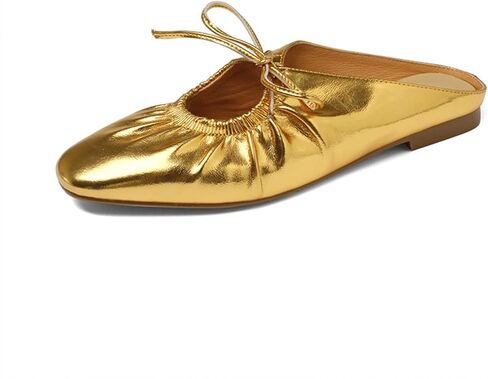 Women's Wrinkled Leather Lace Up Flat Mules Fashion Closed Square Toe Slip-On Slingback Ballet Flats Comfortable Casual Dressy Date Office Work Shoes in Saudi Arabia