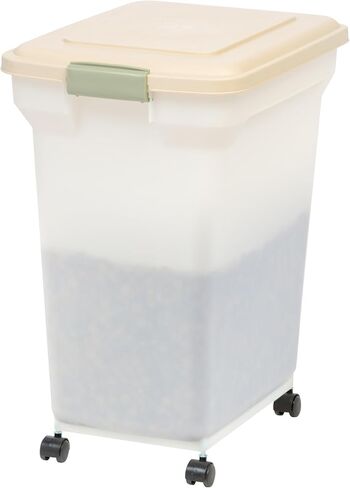 IRIS USA WeatherPro Airtight Dog Food Storage Container, Up to 42 lbs, Attachable Wheels, For Dog Cat Bird and Other Pet Food Storage Bin, Keep Fresh, Easy Mobility, BPA Free, Smoke/Black in Saudi Arabia