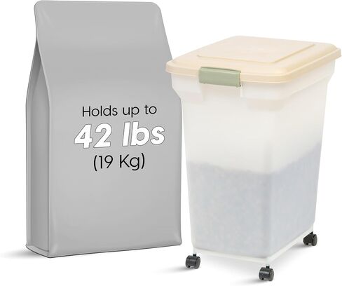 IRIS USA WeatherPro Airtight Dog Food Storage Container, Up to 42 lbs, Attachable Wheels, For Dog Cat Bird and Other Pet Food Storage Bin, Keep Fresh, Easy Mobility, BPA Free, Smoke/Black in Saudi Arabia