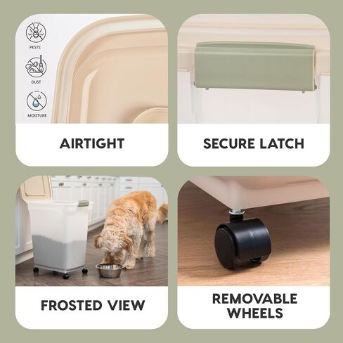 IRIS USA WeatherPro Airtight Dog Food Storage Container, Up to 42 lbs, Attachable Wheels, For Dog Cat Bird and Other Pet Food Storage Bin, Keep Fresh, Easy Mobility, BPA Free, Smoke/Black in Saudi Arabia