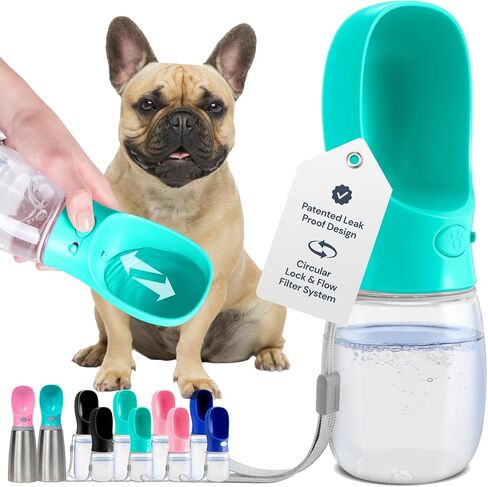 MalsiPree On the Go Dog Water Bottle - 12 oz Pink, Leak-Proof | 12oz leak-proof bottle & built-in bowl - one-hand use - Use for dog travel, hiking, park & beach days in Kuwait