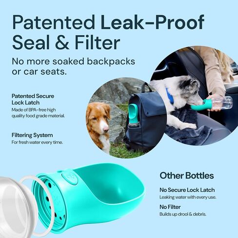 MalsiPree On the Go Dog Water Bottle - 12 oz Pink, Leak-Proof | 12oz leak-proof bottle & built-in bowl - one-hand use - Use for dog travel, hiking, park & beach days in Kuwait