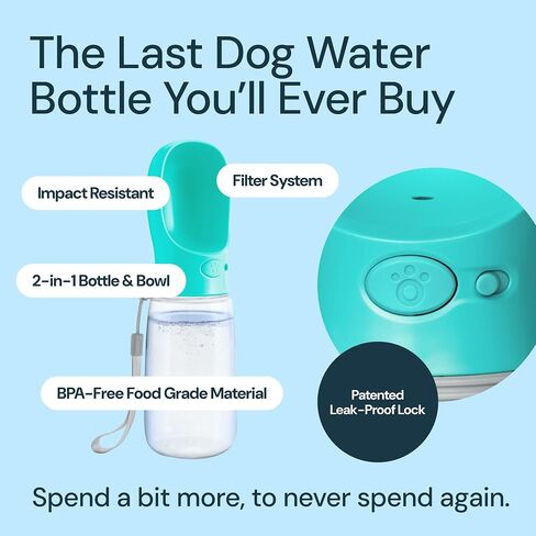 MalsiPree On the Go Dog Water Bottle - 12 oz Pink, Leak-Proof | 12oz leak-proof bottle & built-in bowl - one-hand use - Use for dog travel, hiking, park & beach days in Kuwait