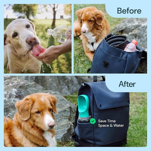 MalsiPree On the Go Dog Water Bottle - 12 oz Pink, Leak-Proof | 12oz leak-proof bottle & built-in bowl - one-hand use - Use for dog travel, hiking, park & beach days in Kuwait