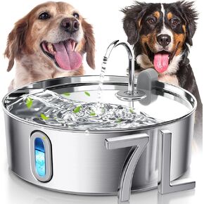 Dog Water Fountain for Large Dogs 7L/236oz Stainless Steel Dog Water Bowl Dispenser Automatic Pet Water Fountain with Deeper Drinking Area, Multi-Filtration Pet Fountain with Ultra-Quiet Pump