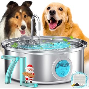 oneisall Dog Water Fountain for Large Dogs,7L/230oz/1.8G Stainless Steel Dog Fountain Super Quiet with Triple Filtration,Great for Large Dogs Cats and Multi-Pet Home (8Set Filters for 7L Dog Fountain)