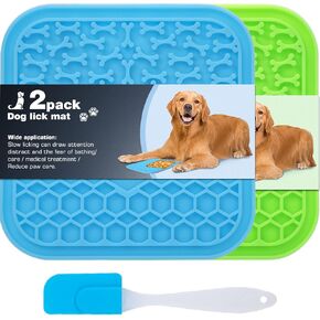 Lick Mat for Dogs Slow Feeder Licking Mat Anxiety Relief Lick Pad with Suction Cups for Peanut Butter Food Treats Yogurt, Pets Bathing Grooming Training Calming Mat - 2 Pack
