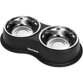 Dog Bowls Double Dog Water and Food Bowls Stainless Steel Bowls with Non-Slip Resin Station, Pet Feeder Bowls for Puppy Medium Dogs Cats
