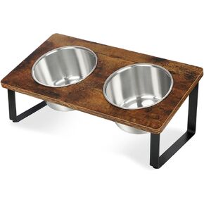 Elevated Dog Bowls for Small Medium Dogs, Wood Raised Dog Bowl Stand with 2 Stainless Steel Deep Bowls, Dog Food and Water Bowls, Anti Vomit, Non-Slip Dogs Feeding Dishes