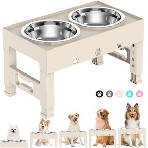 Elevated Dog Bowls with 2 Stainless Steel Dog Food Bowls 5 Height Adjustable Raised Dog Bowl Stand Non-Slip Dog Feeder Adjusts to 3.1", 9", 10", 11", 12" Tall for Medium Large Dogs - Black