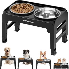 URPOWER 2-in-1 Elevated Dog Bowls Mess Proof Slow Feeder Dog Bowls with No Spill Dog Water Bowl 4 Height Adjustable Raised Dog Bowl Non-Slip Dog Food and Water Bowls for Small Medium Large Dogs