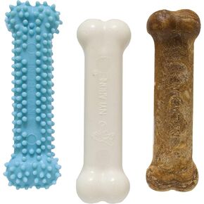 Nylabone Puppy Chew Toys & Natural Treat Triple Pack, Blue, Chicken & Bacon Flavor, Small - Up to 25 Ibs, 3 Pack