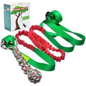 LOOBANI Outdoor Bungee Tug Toy, Dog Toy Hanging from Tree for Small to Large Dogs, Interactive Exercise Play Cord & Tether with Chew Rope Toy (Black)