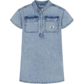 Calvin Klein Girls' Short Sleeve Chambray Denim Shirt Dress
