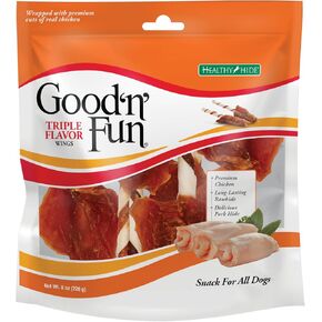 WOOL 'N' FUN TRIPLE FLACHE WINGS CEWS لجميع الكلاب ، تعامل مع الكلب الخاص بك على مضغ طويل الأمد مصنوع من الدجاج ، إخفاء لحم الخنزير وإخفاء لحوم البقر ، 12 أوقية in Kuwait